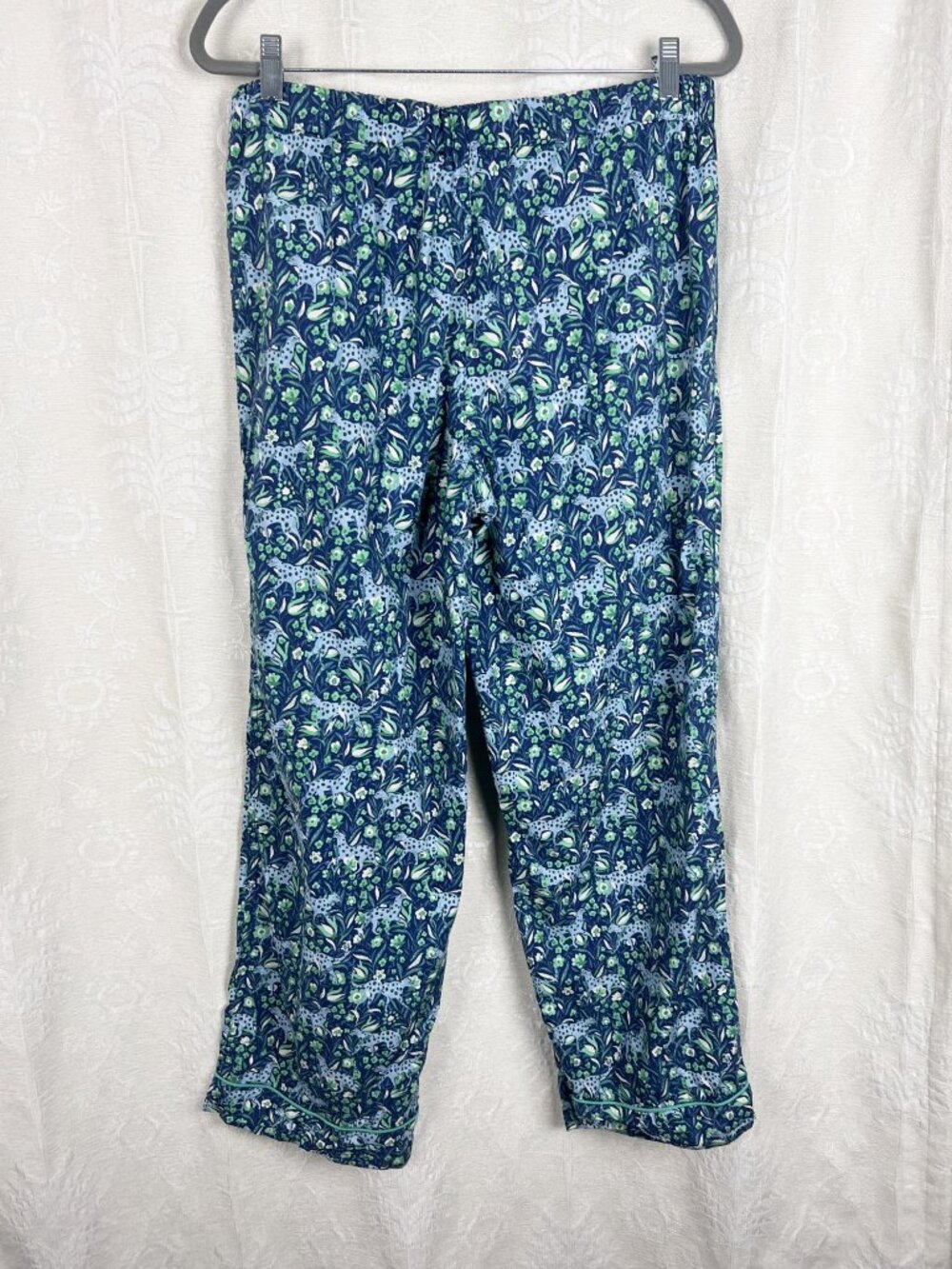 J.Crew Fauna Floral Blue Spotted Leopard Cotton Poplin Pajama Set lounge sleep M - Picture 13 of 15